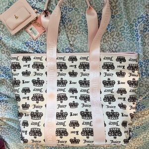 New Cream Juicy Couture Tote Bag Purse Crown Festival Travel Bag + Wallet
